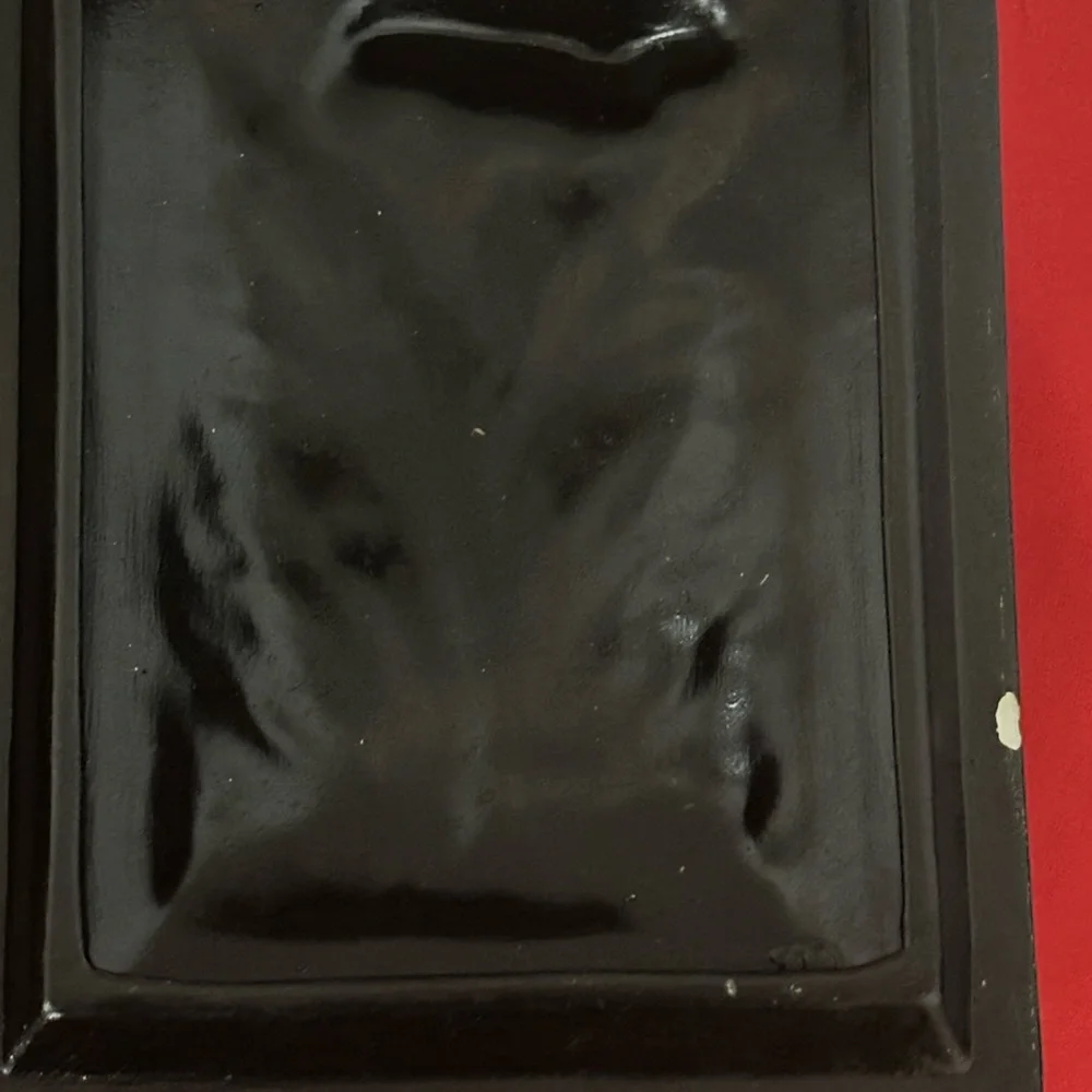 Italian Vintage Ceramic Box. It is black with gold accents and scrolled top. - Picture 10 of 11